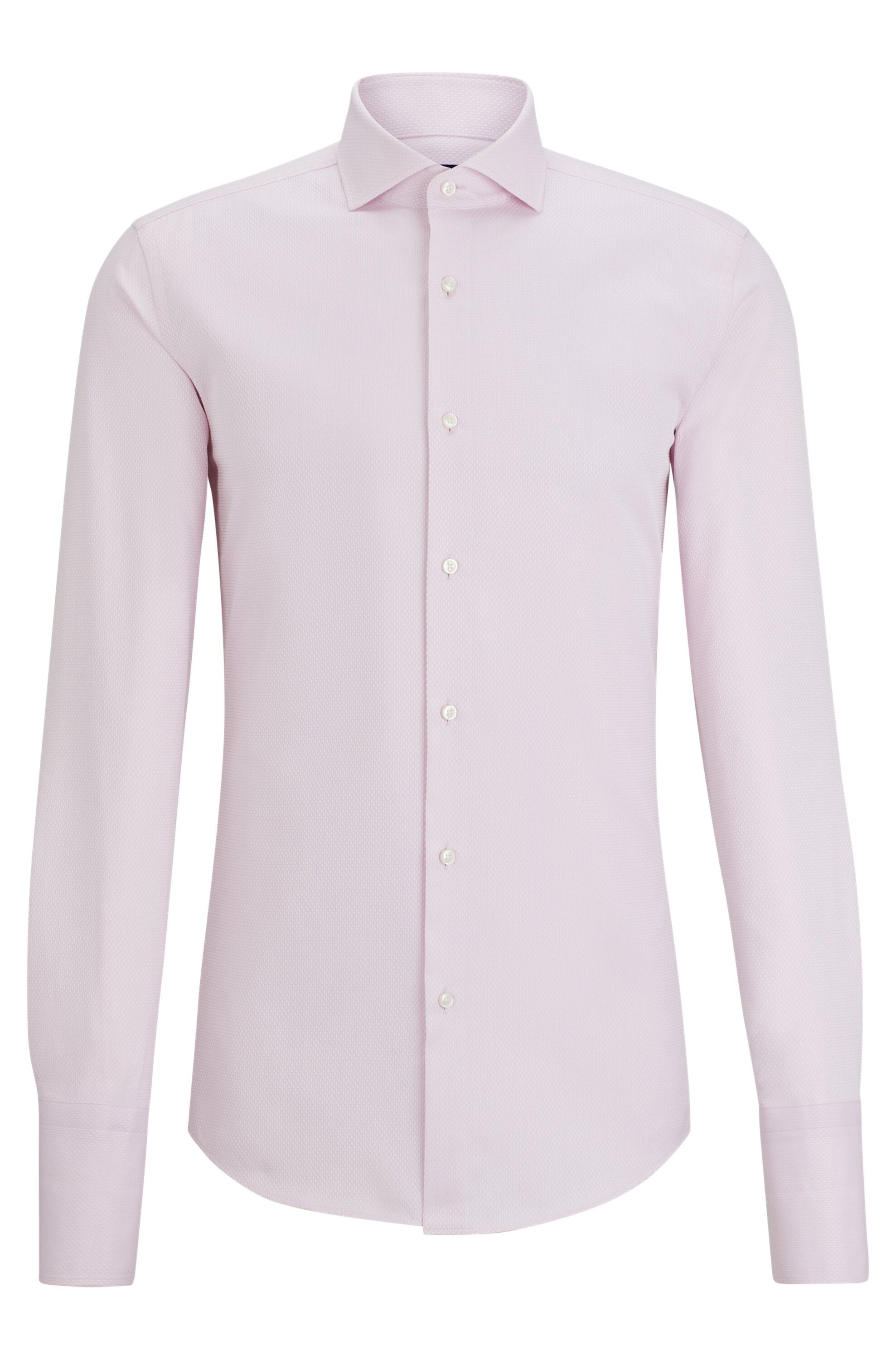 Chemise en coton rose clair/pastel (coupe ajustée) avec détails et manches longues Hugo Boss