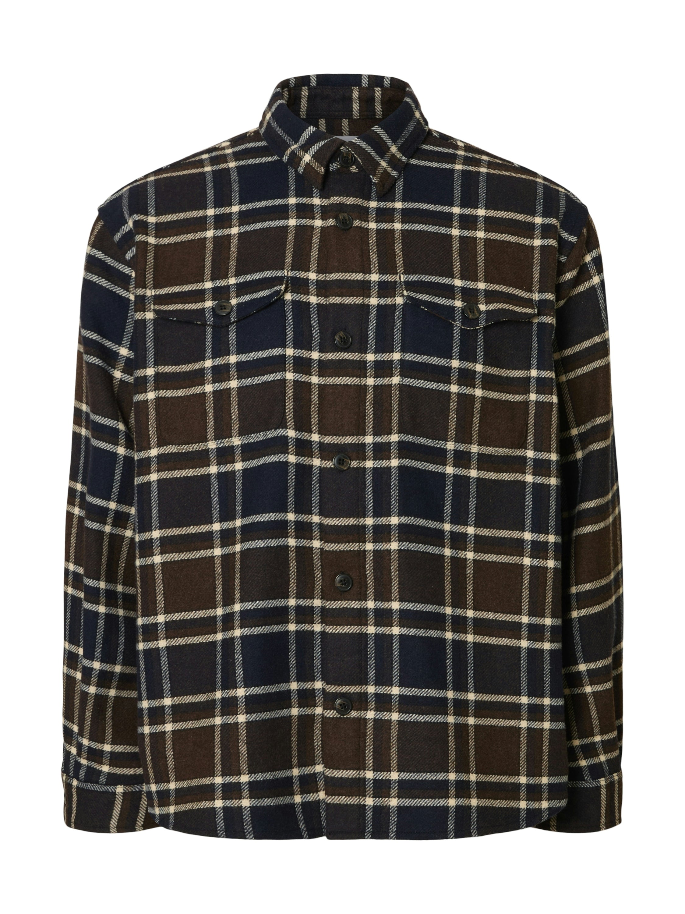 Bruin en blauw overhemd met ruit motief Selected
