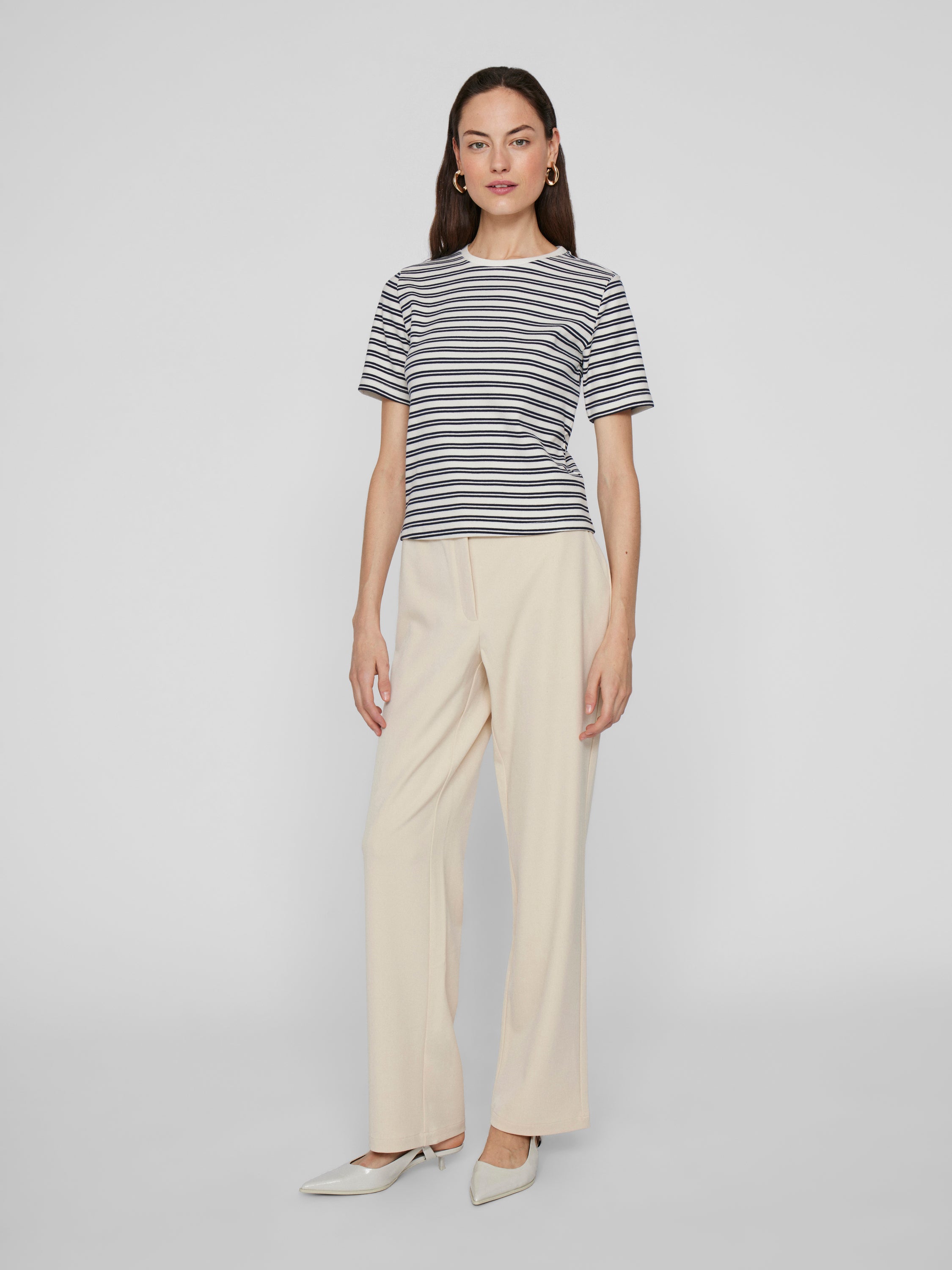 Navy /snow white t-shirt met strepen Vila