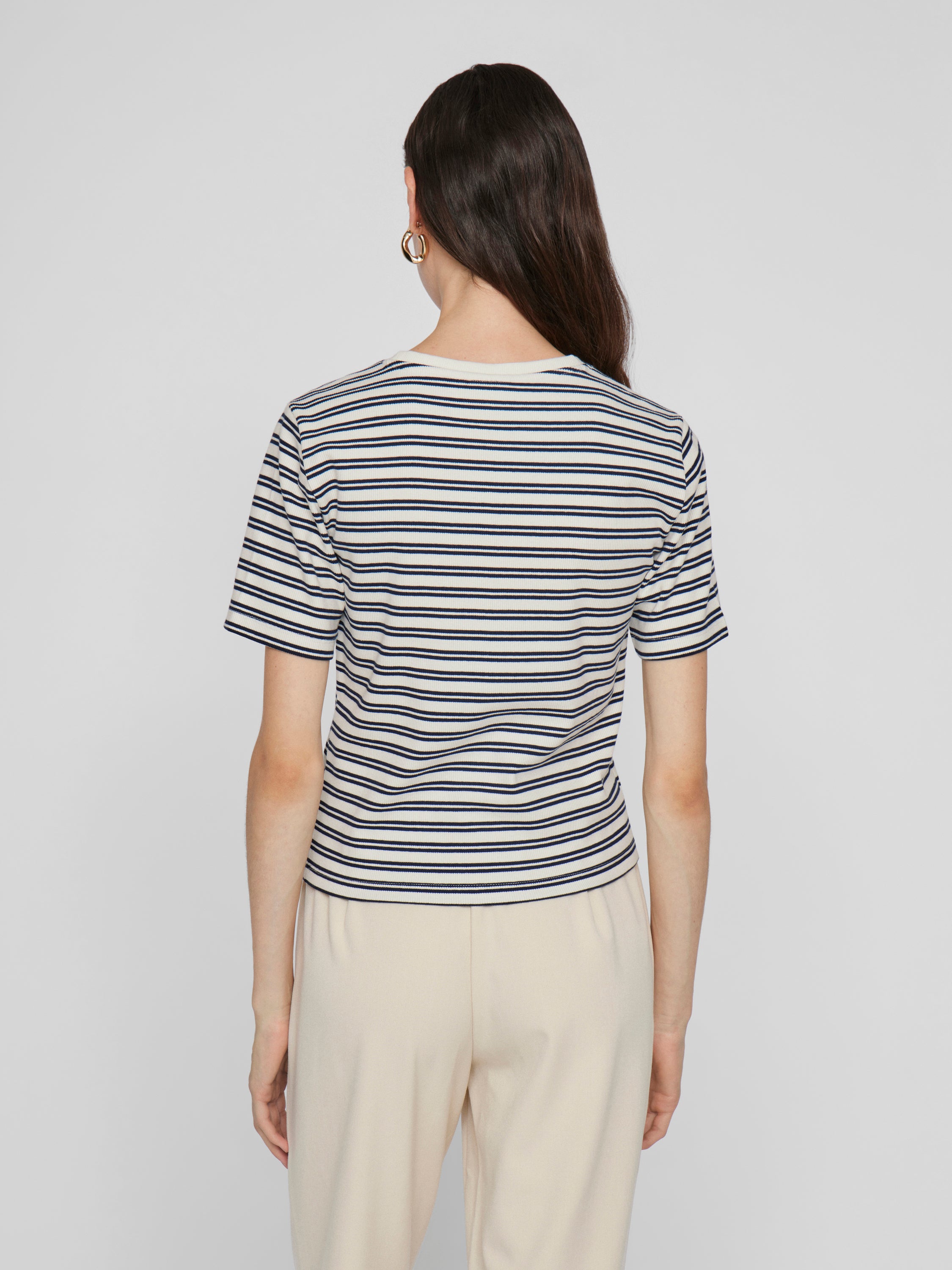 T-shirt bleu marine/blanc neige à rayures Vila