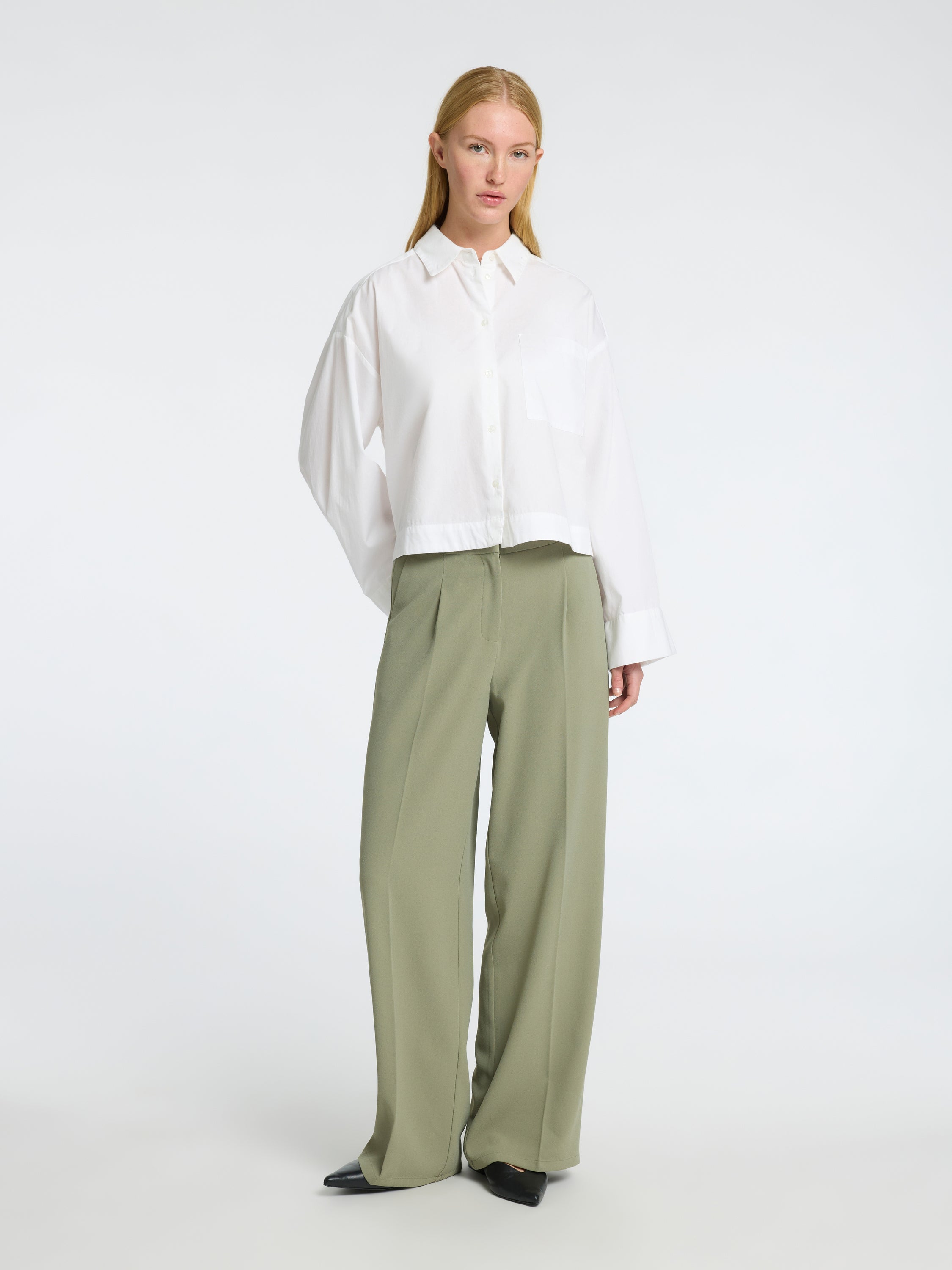 Kaki wijde broek met bandplooi Selected