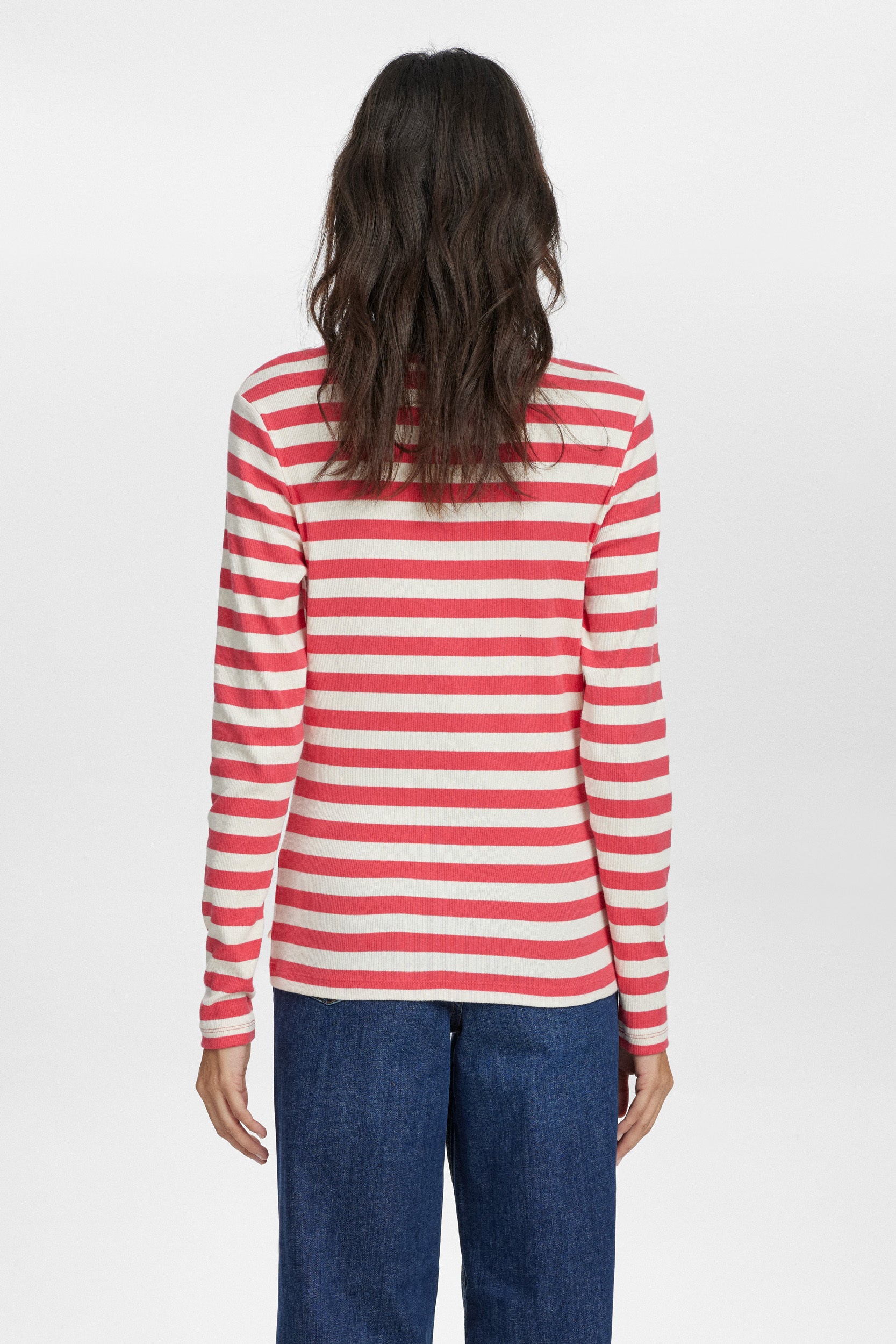 Rood en ecru gestreepte t-shirt met ronde hals Mixie Numph