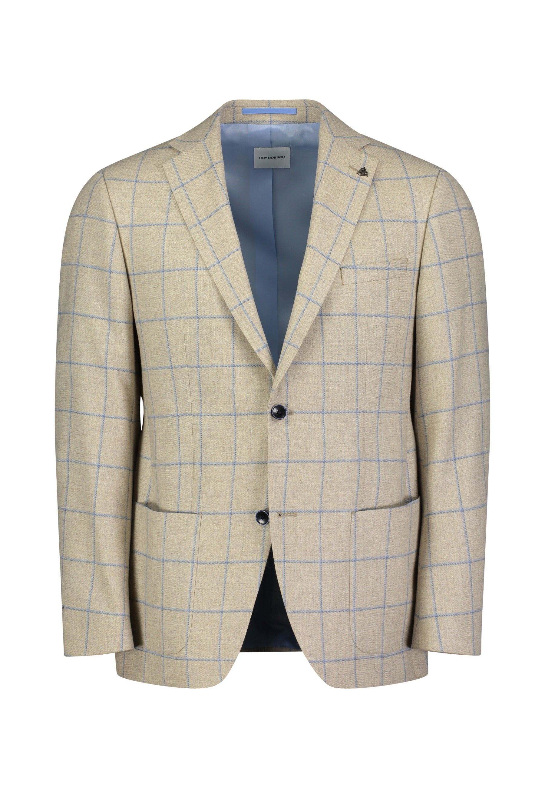 Beige regular fit blazer met lichtblauw motief Sakko Roy Robson