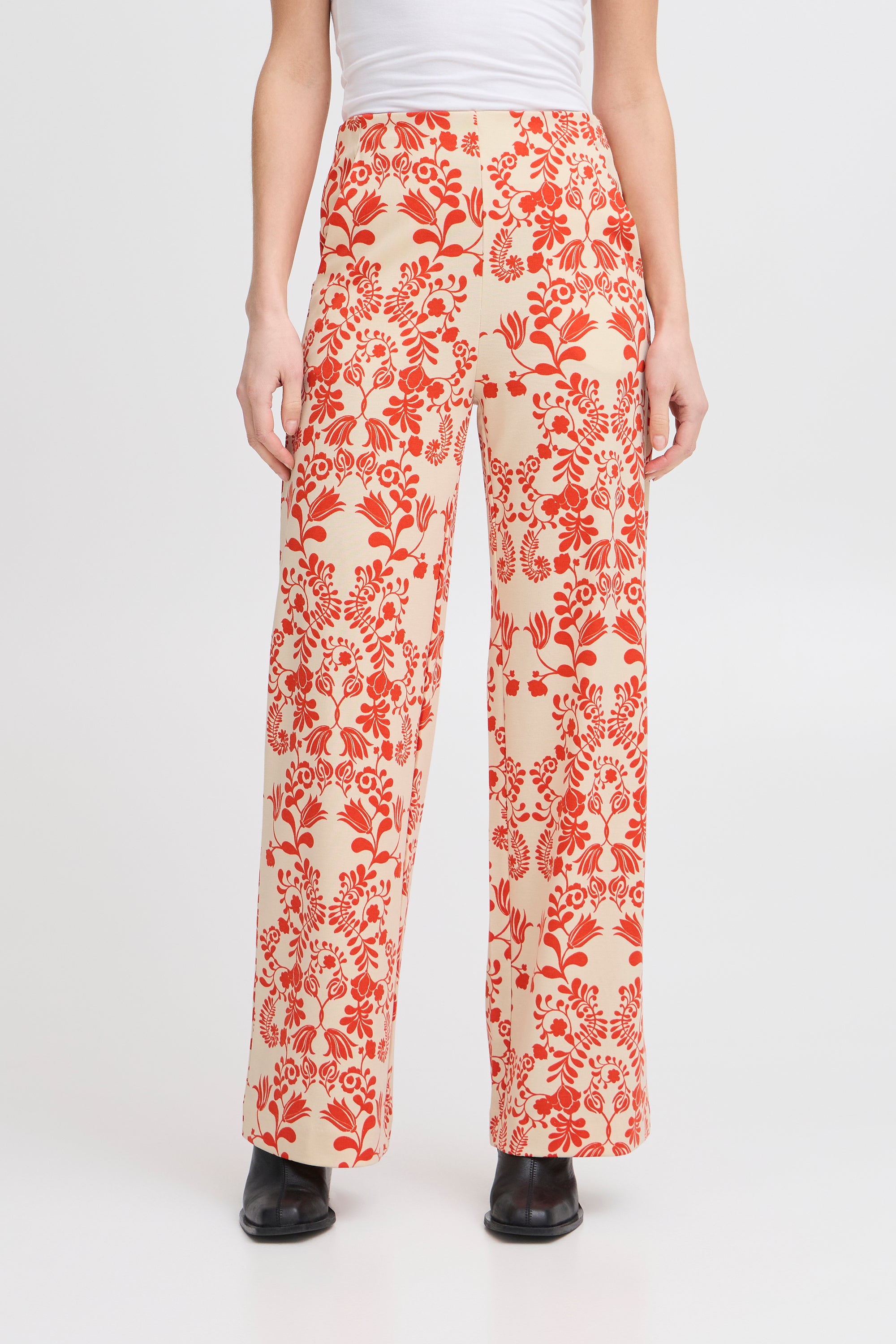 Beige broek met rode print Kate Ichi