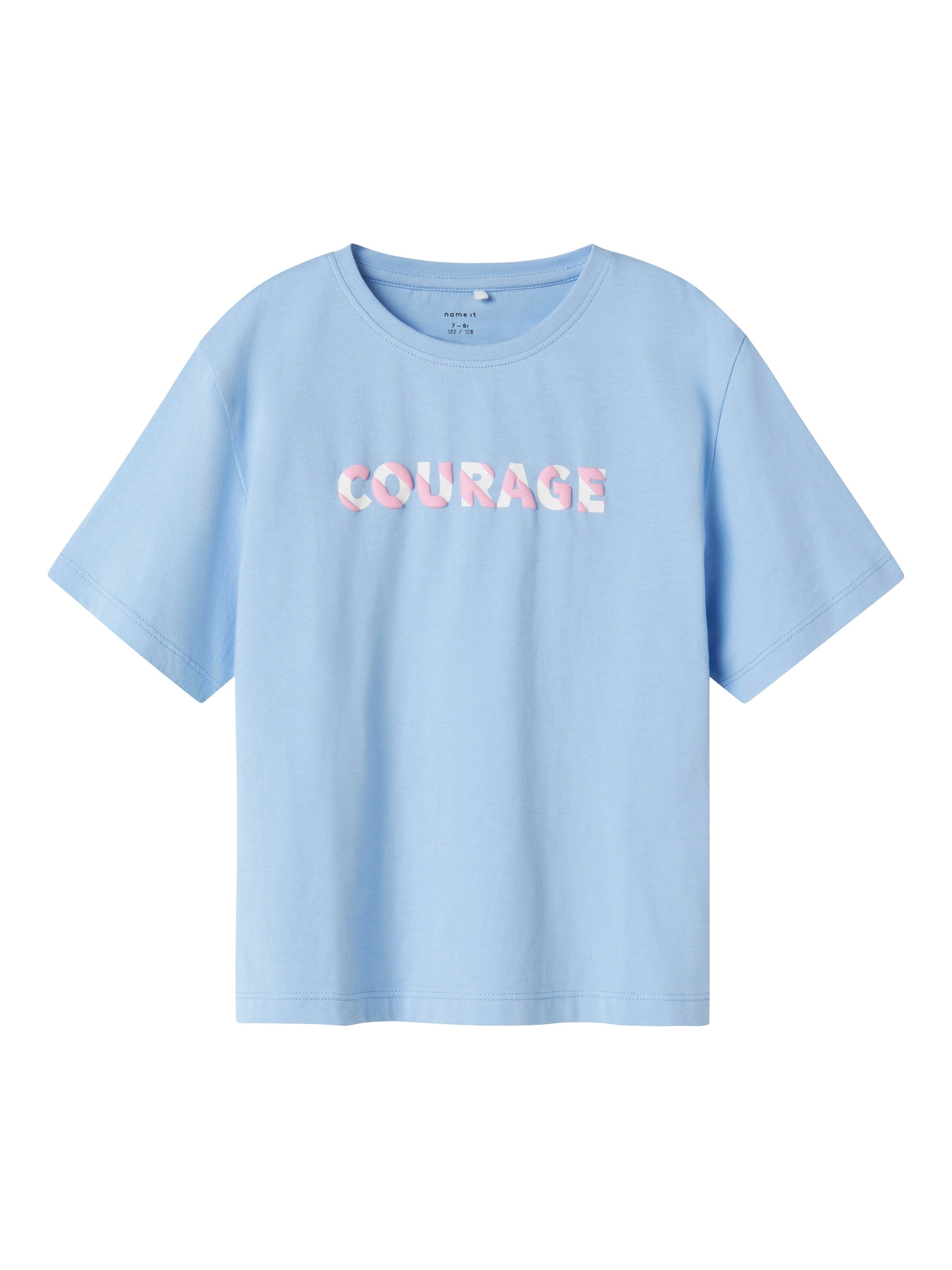 T-shirt en coton bleu clair avec impression rose « Name It »