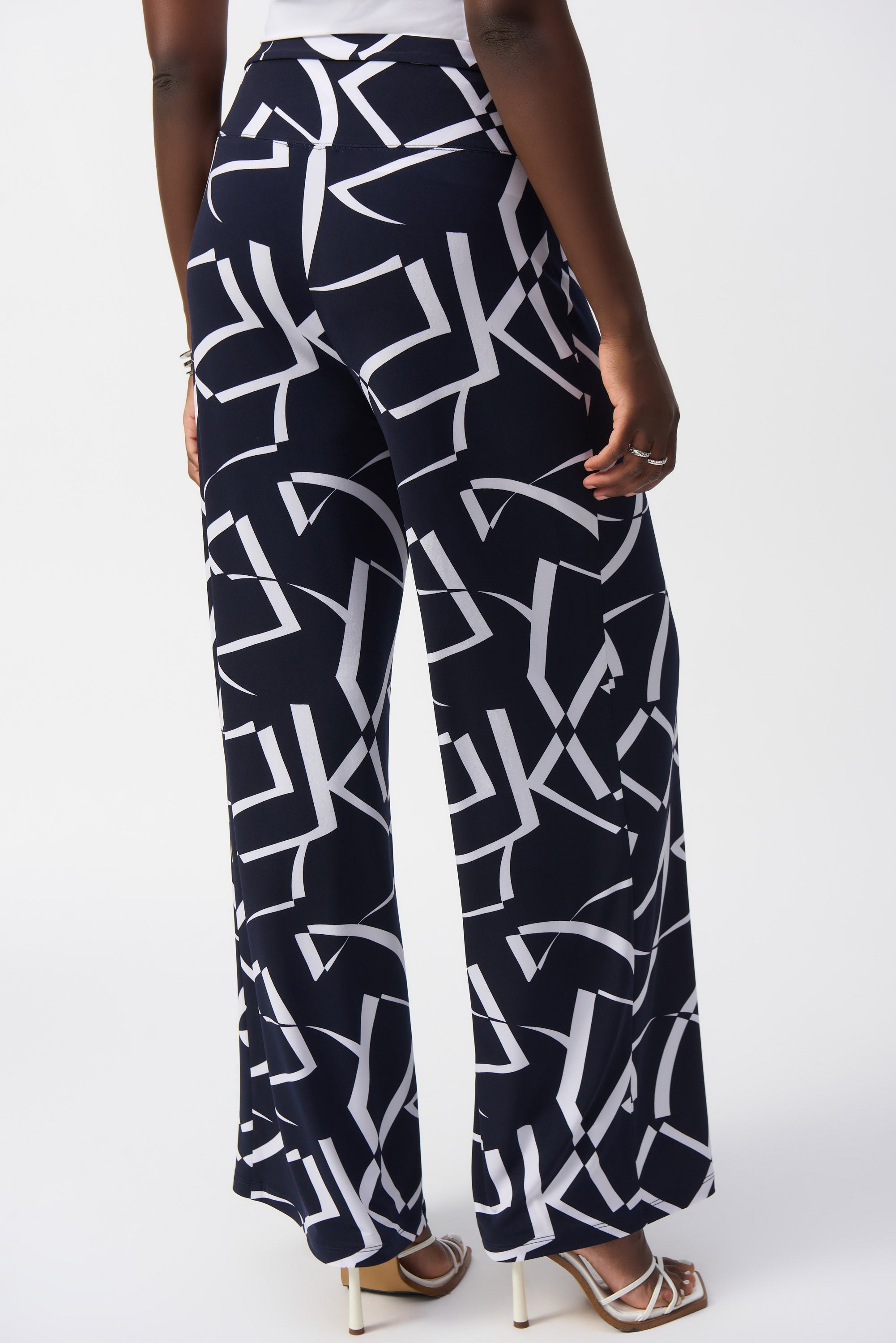 Pantalon fluide bleu foncé à imprimé blanc Joseph Ribkoff