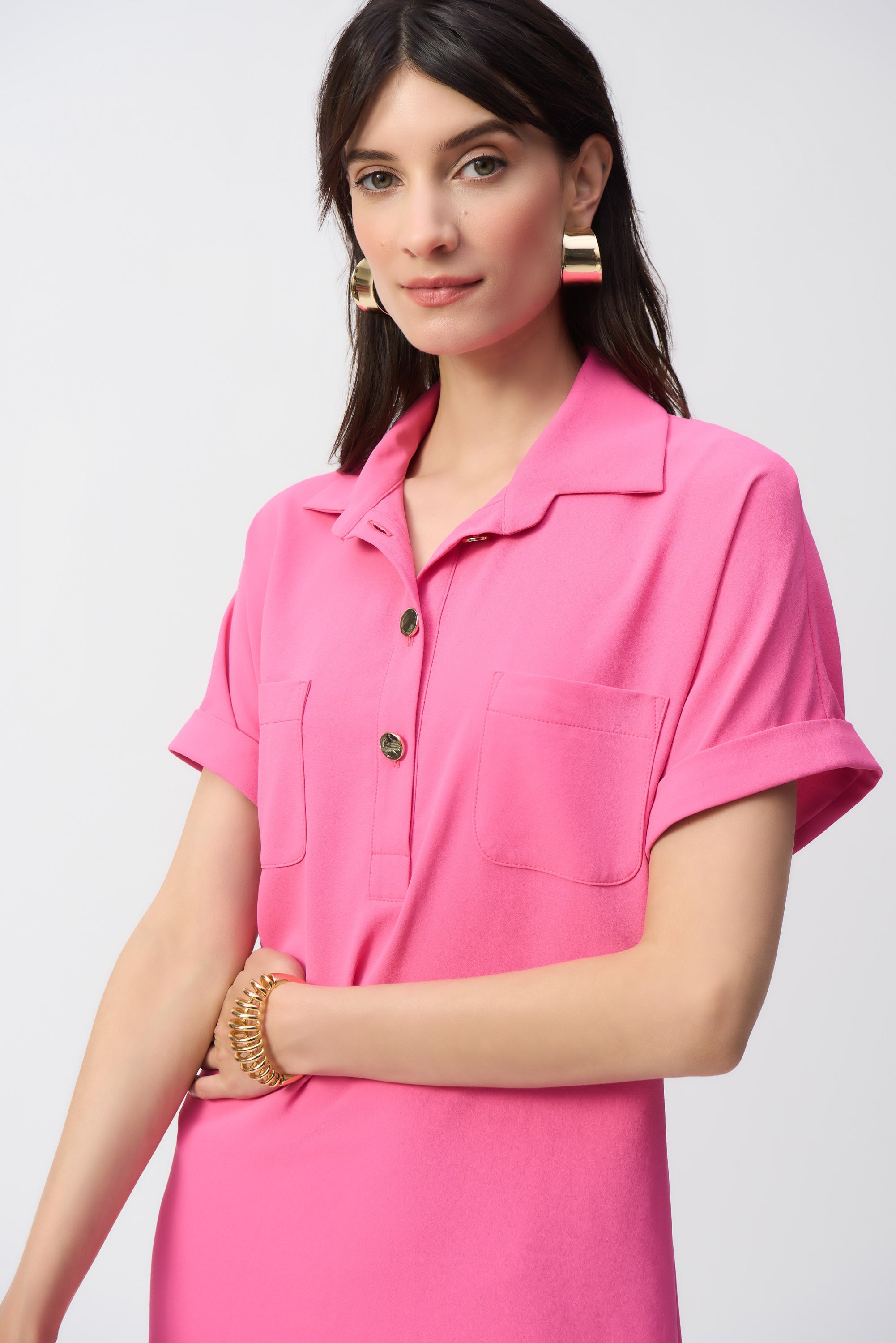 Robe-chemise rose à poches plaquées Joseph Ribkoff