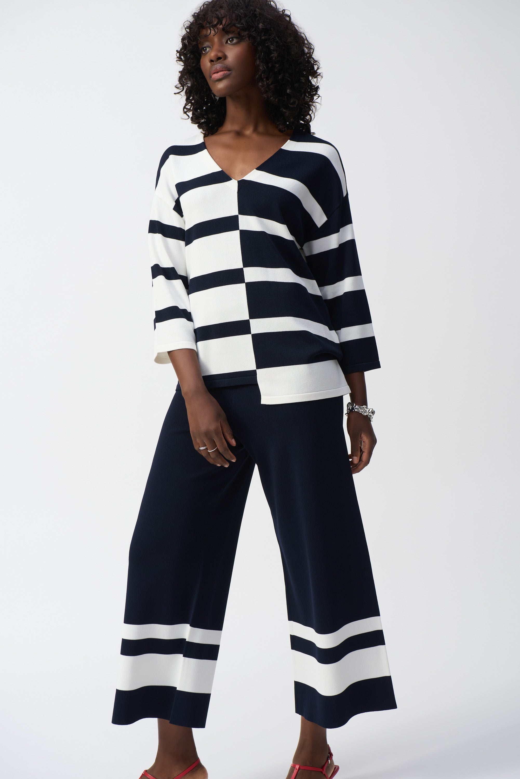 Pull blanc à rayures bleu foncé Joseph Ribkoff