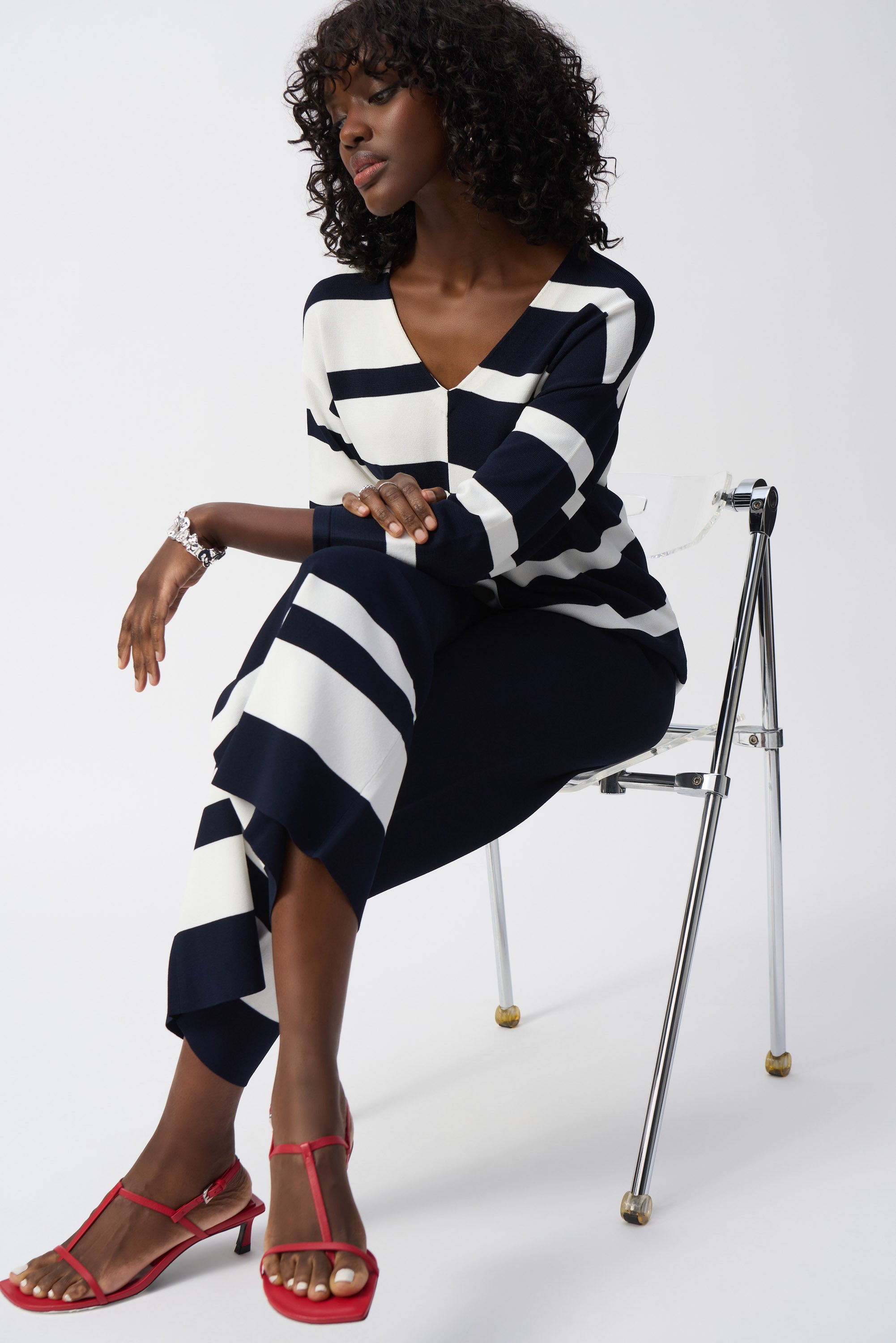 Pull blanc à rayures bleu foncé Joseph Ribkoff