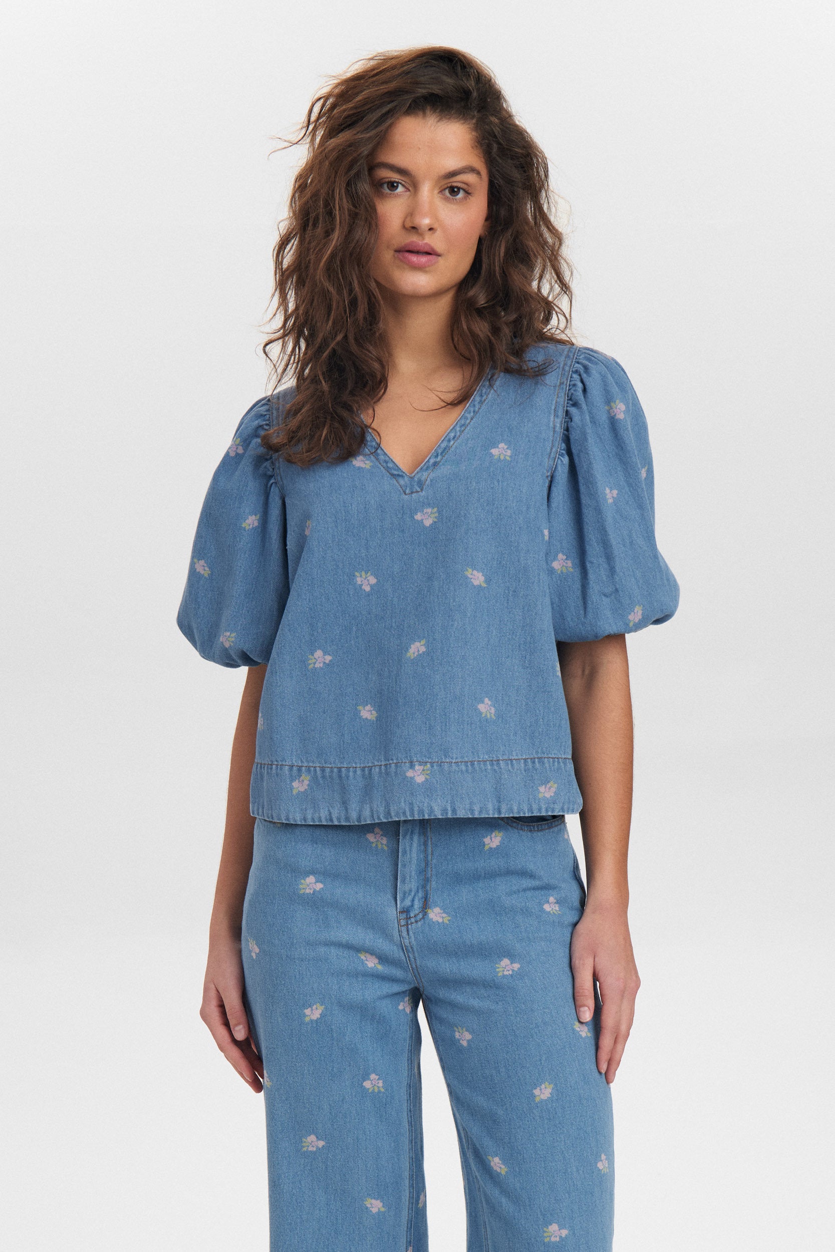 Jeansblouse met bloemetjesmotief Ibiza Blouse Numph