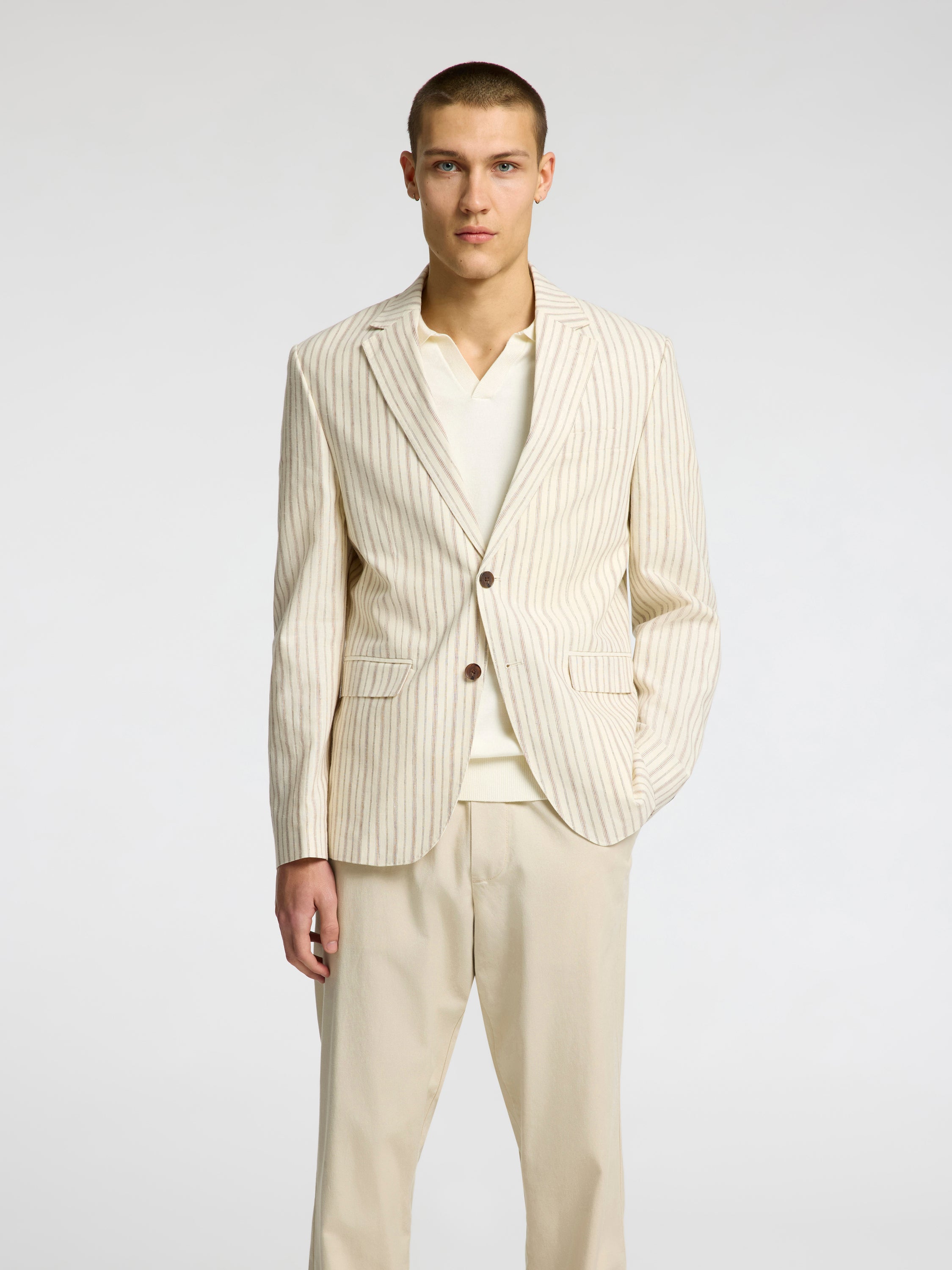 Blazer en lin beige à rayures Henley Selected