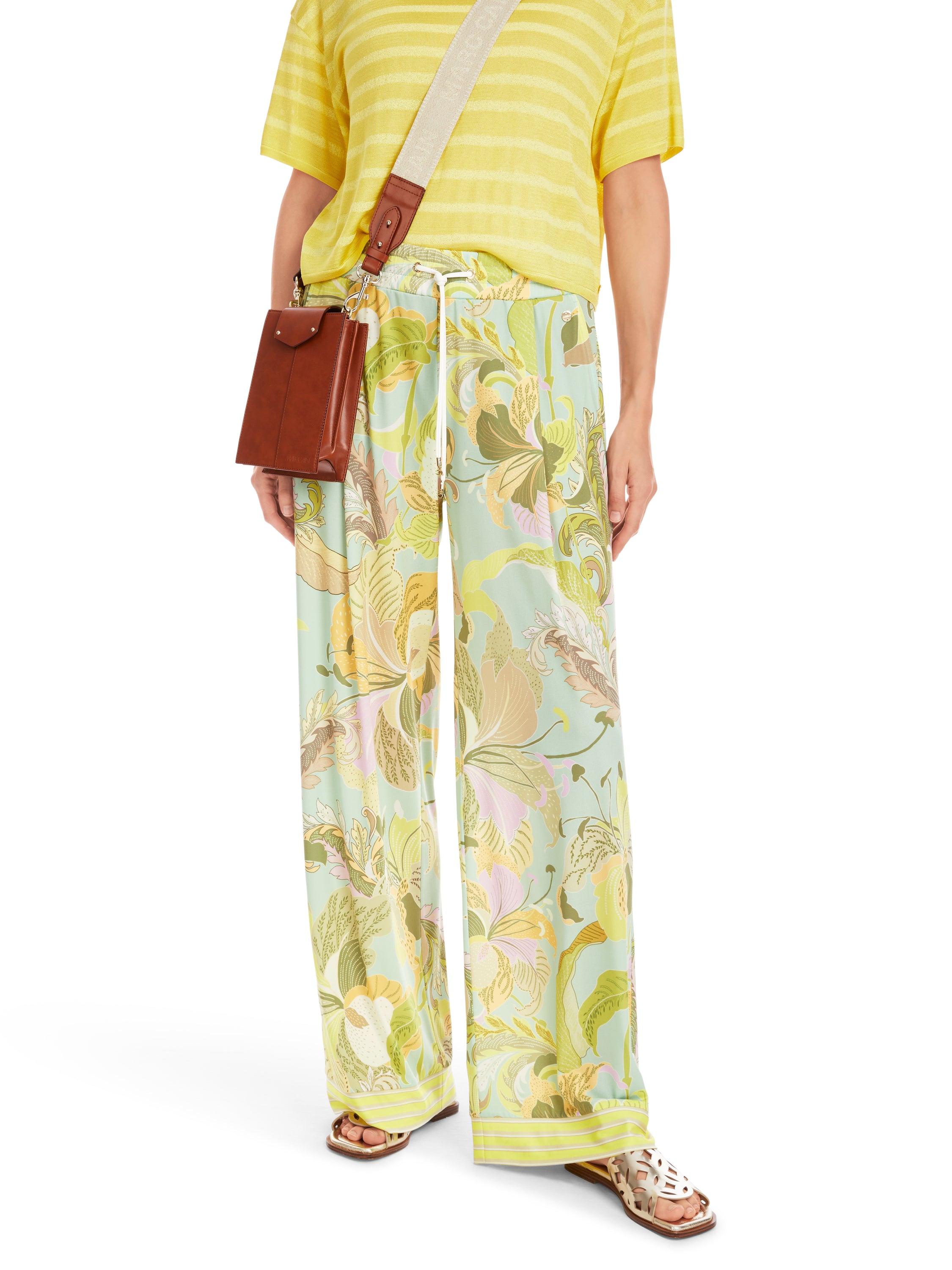 Multicolor soepelvallende broek met elastiek en bloemenprint Marccain Collection