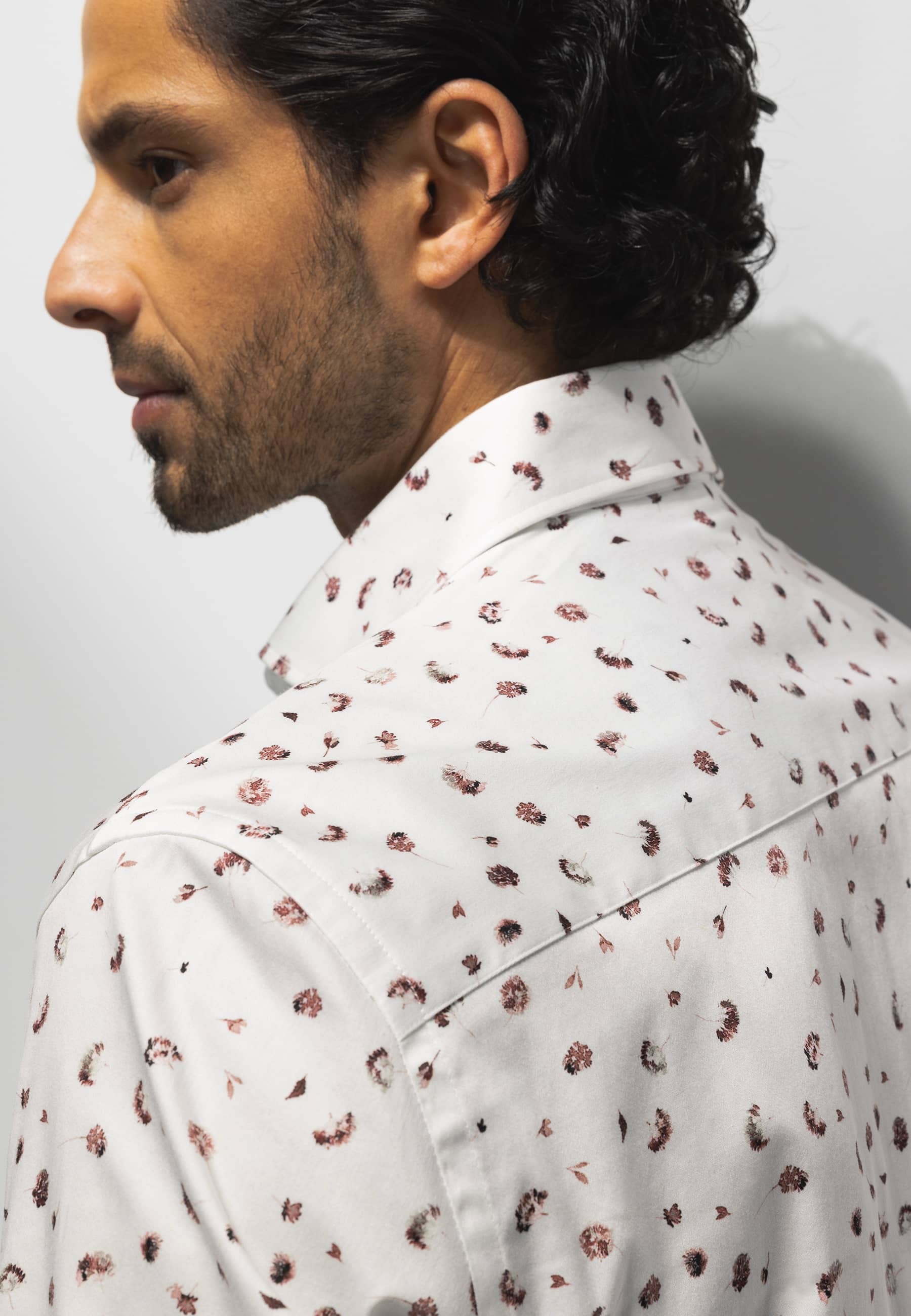 Wit hemd met bloemenprint (regular fit) en lange mouwen State Of Art