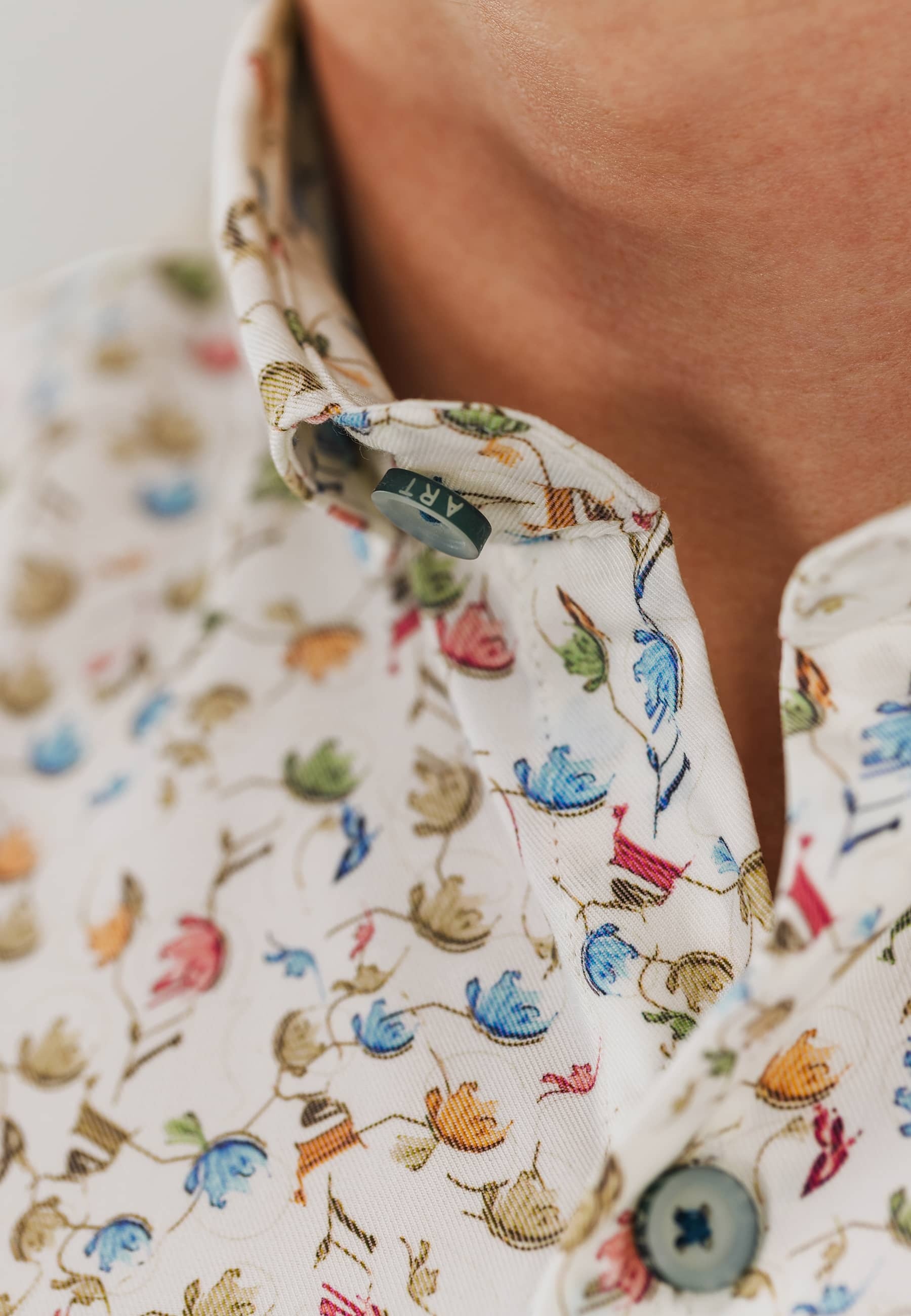 Chemise en coton beige (coupe classique) imprimée à manches courtes State Of Art