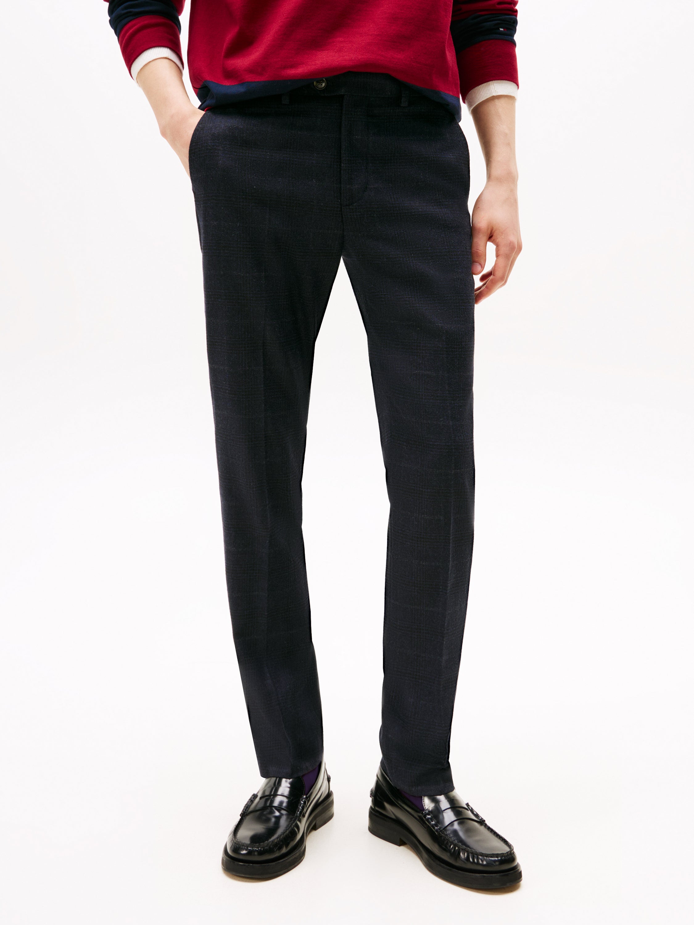 Blauwe chino broekstraight fit met ruitmotief Tommy Hilfiger