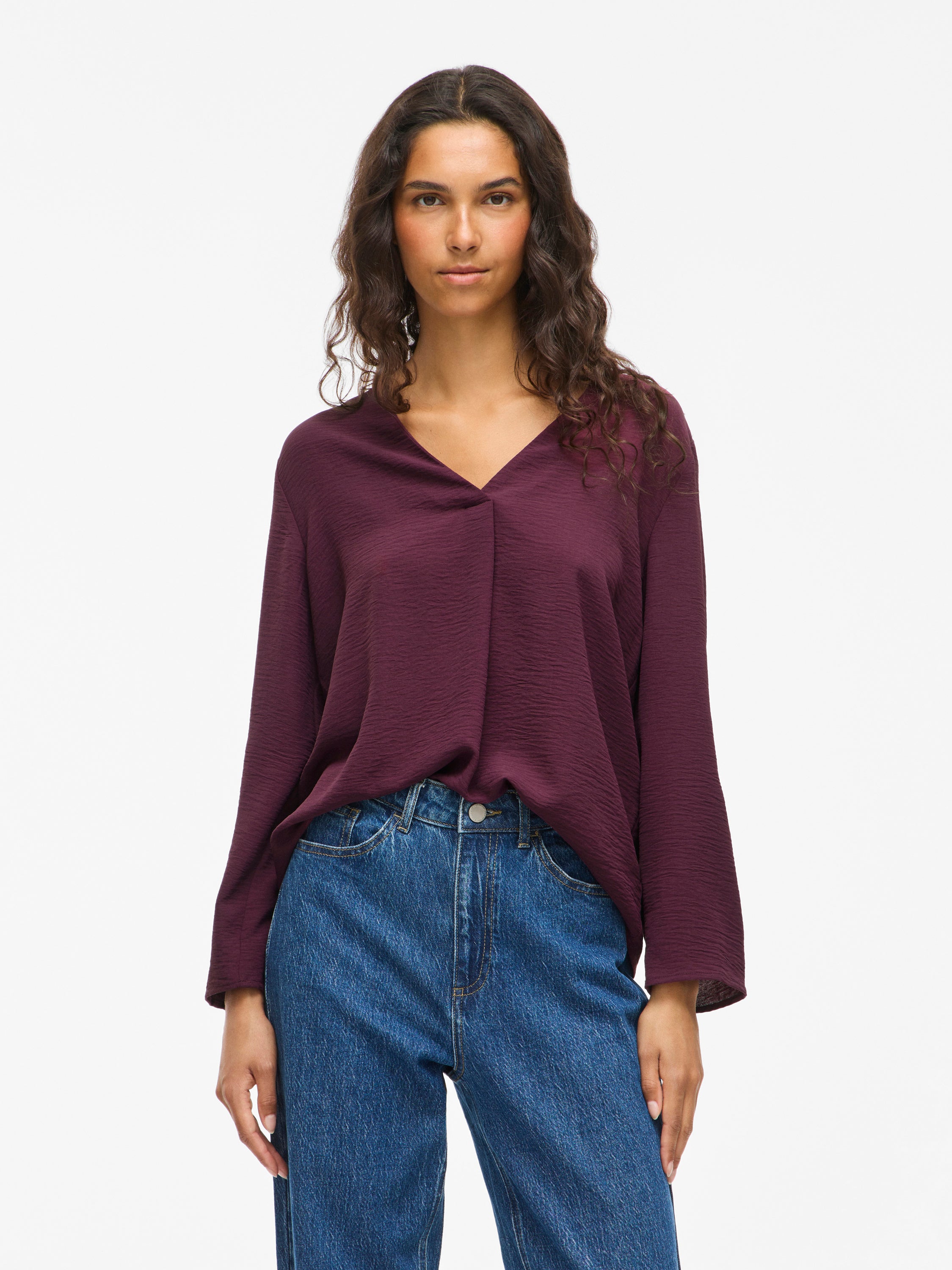 Bordeaux blouse met v-hals Vijosa Vila