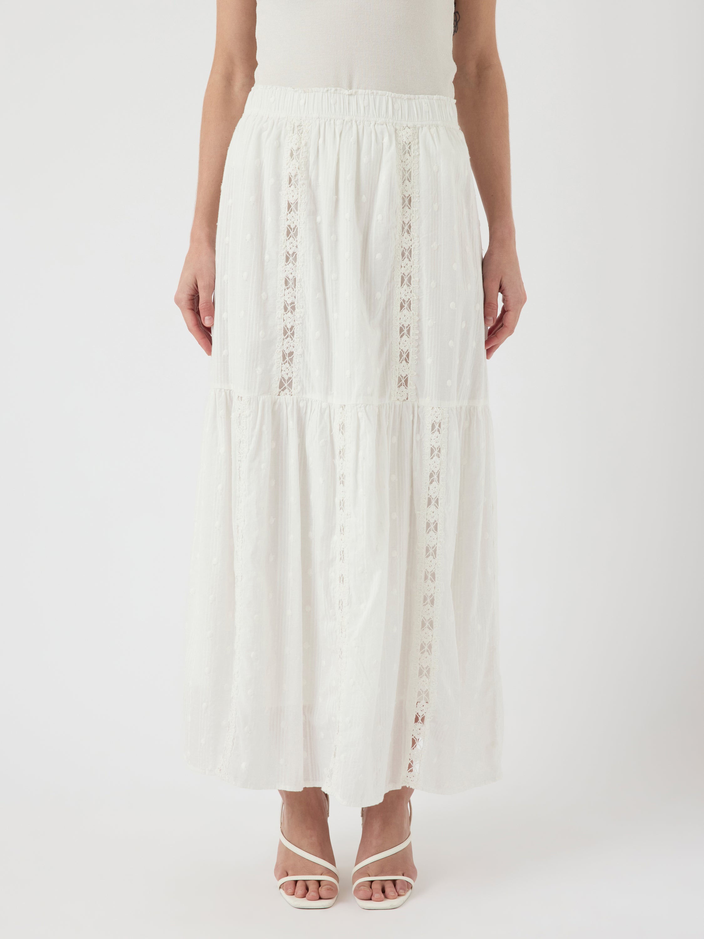 Witte lange rok in broderie met elastieki Yasthia Y.A.S