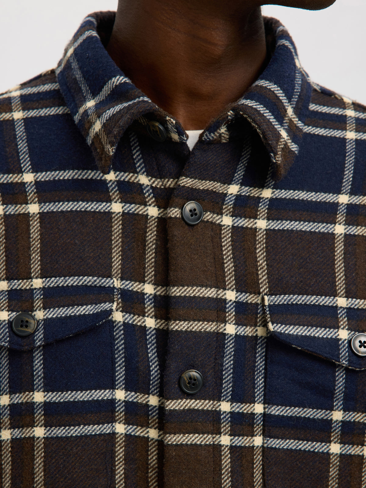 Bruin en blauw overhemd met ruit motief Selected