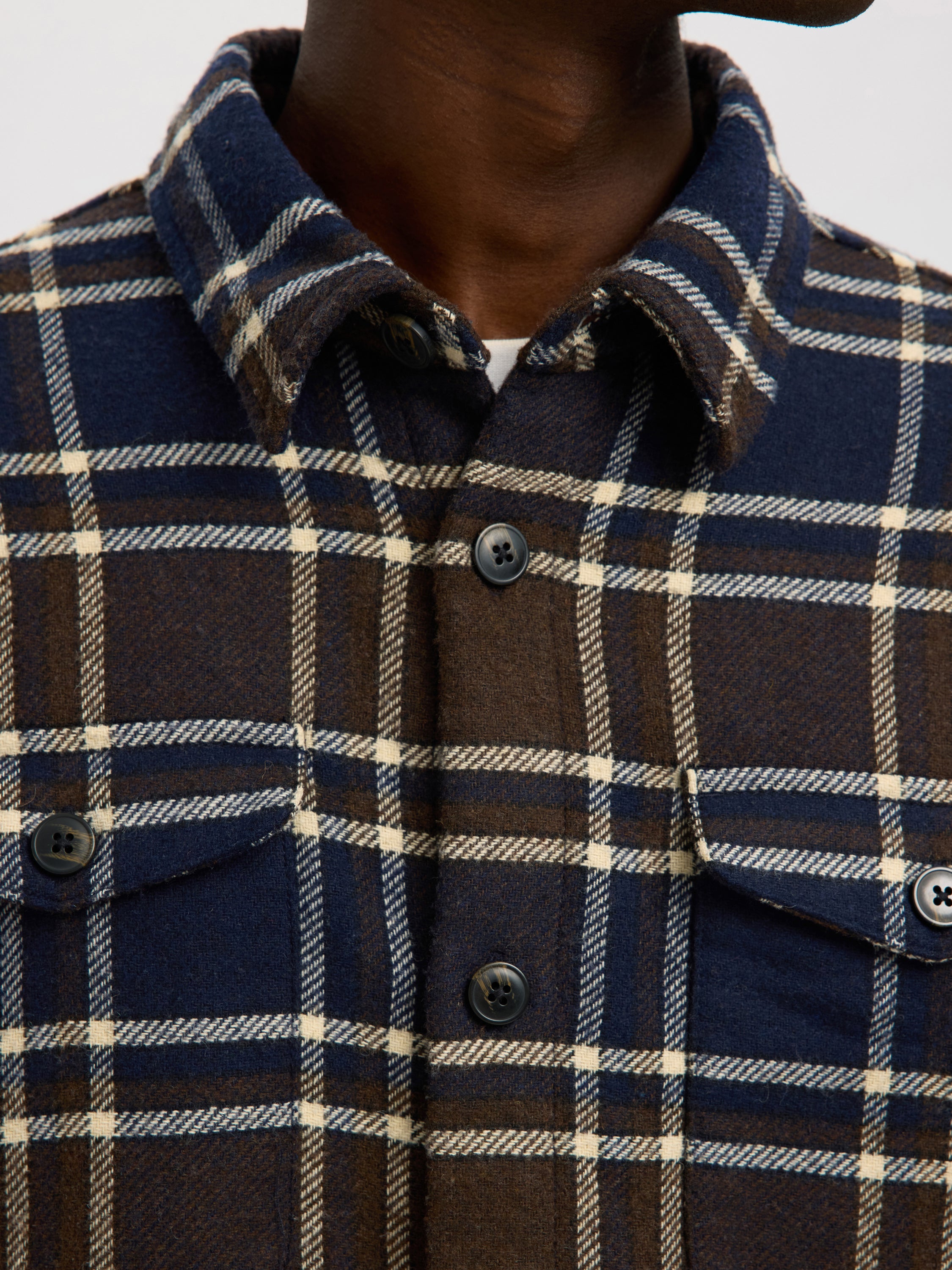 Bruin en blauw overhemd met ruit motief Selected