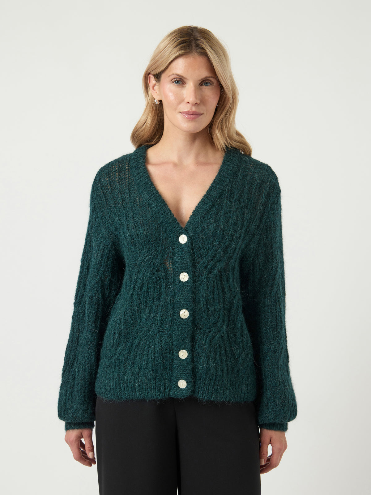 Donkergroene wollen gilet met knopen Yaszuma