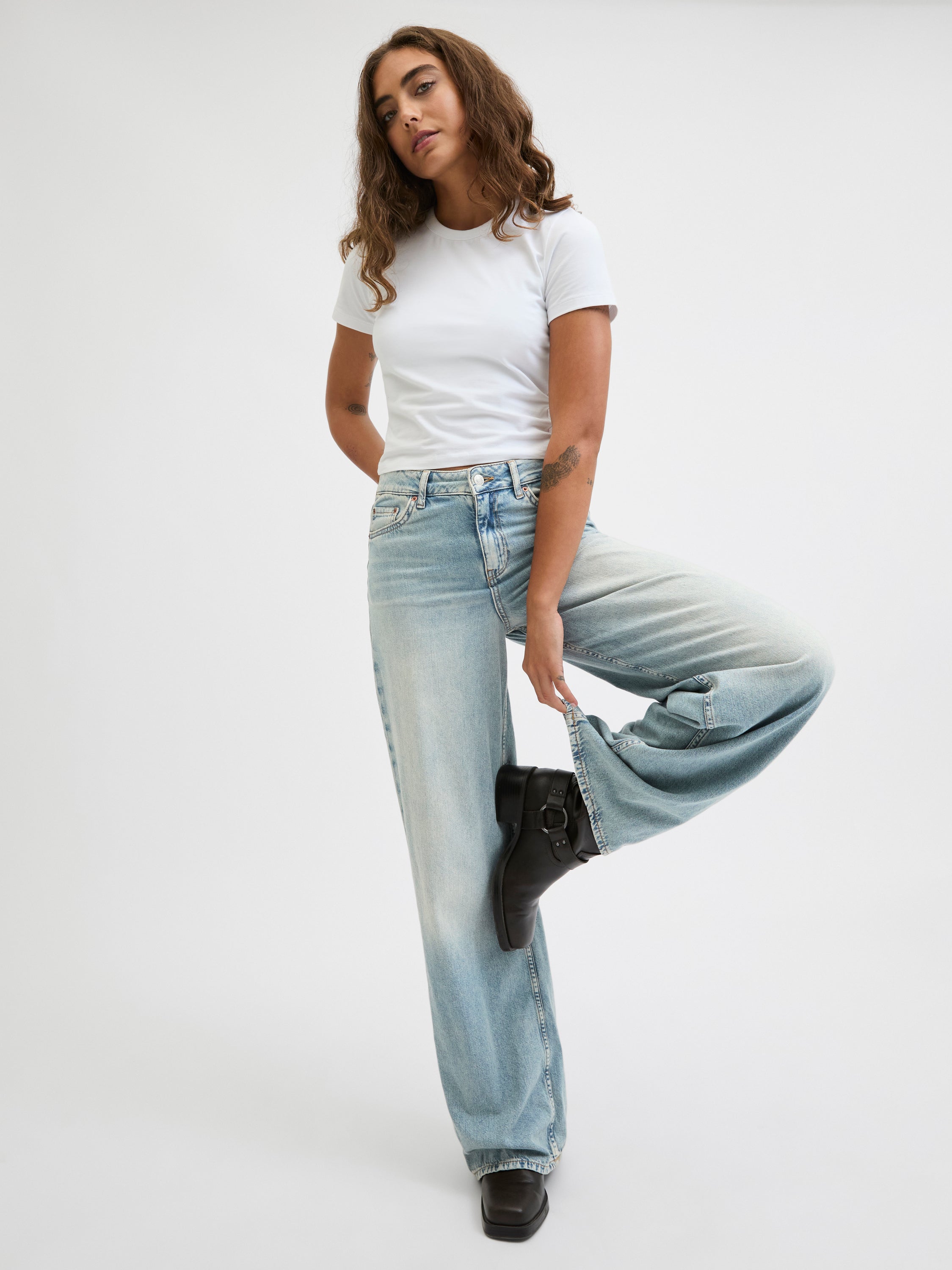Liwhtblauwe wide leg jeans met hoge taille JJXX