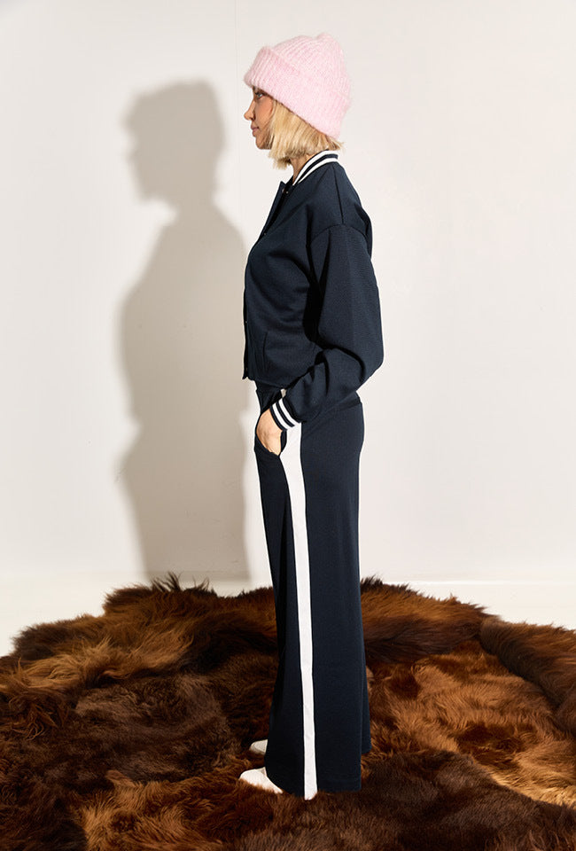 Donkerblauwe broek met wit zijdetail Kate Ichi