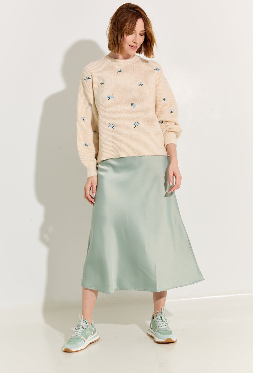 Pull écru à col rond et imprimé floral Yasfleur YAS