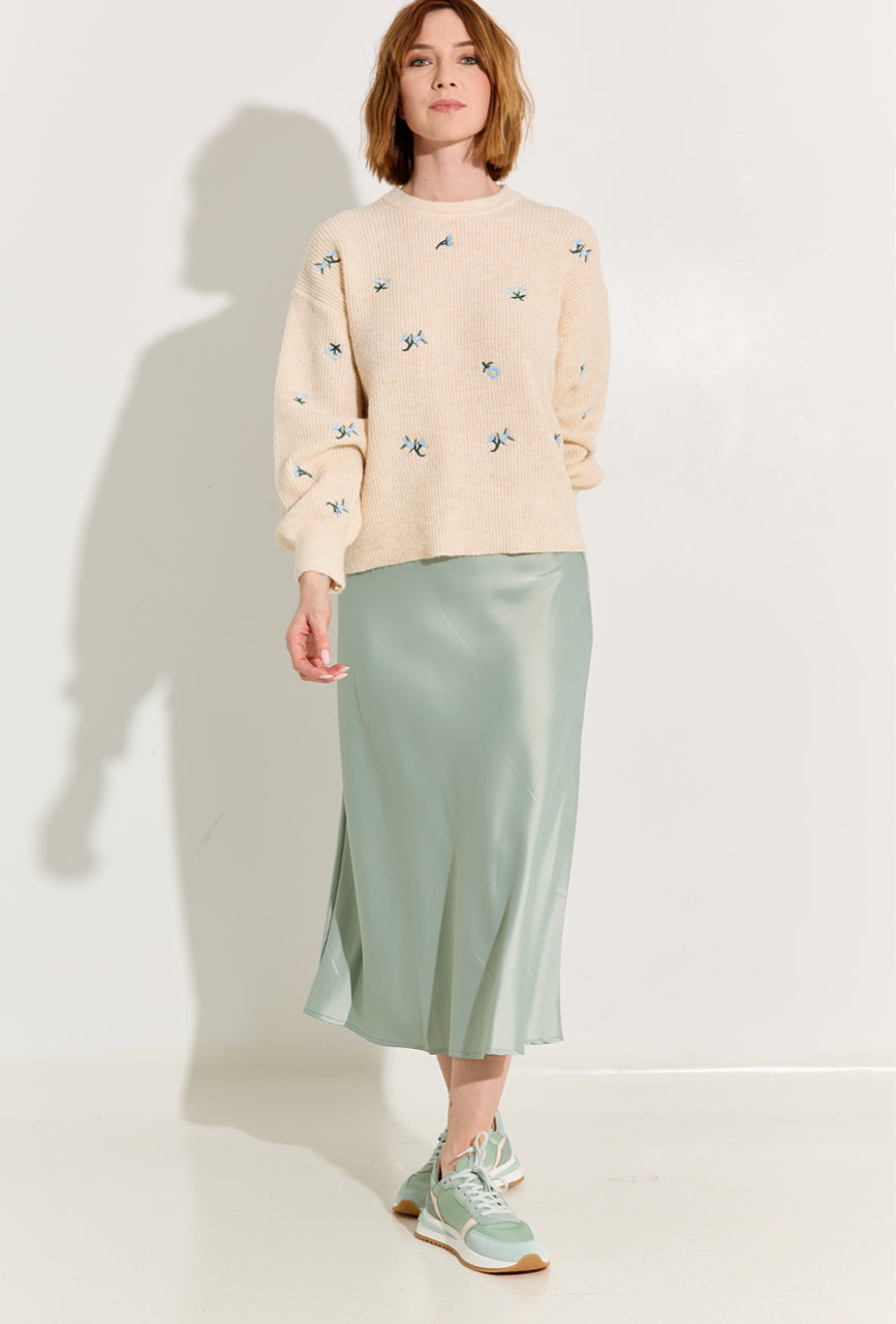 Ecru pull met ronde hals en bloemenprint Yasfleur Y.A.S
