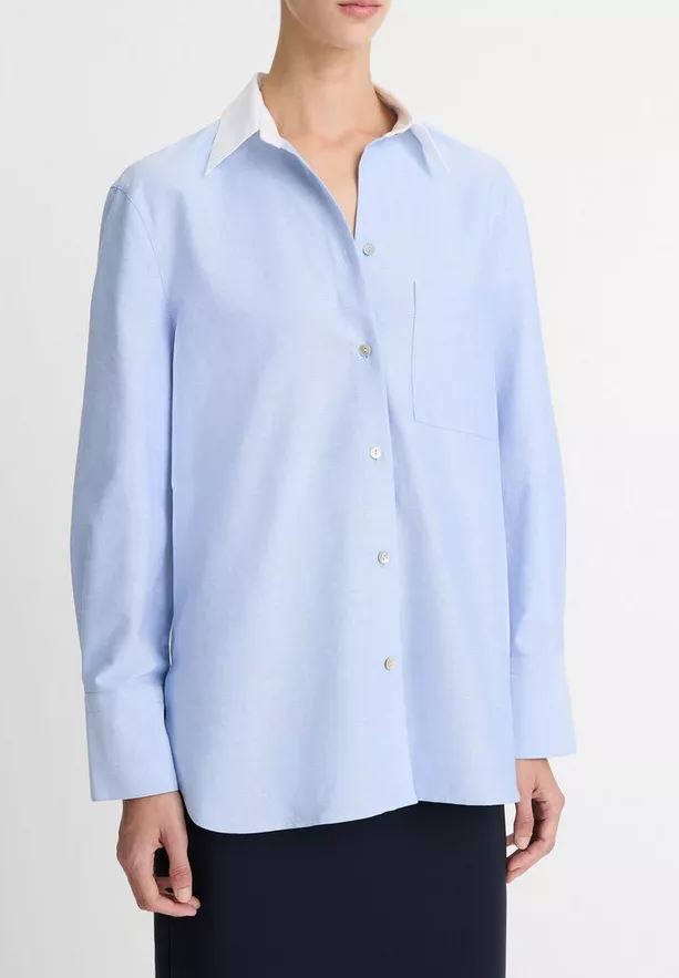 Chemisier en coton bleu clair à col blanc Vince