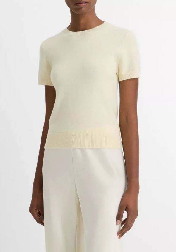 Pull Vince à manches courtes en laine vanille