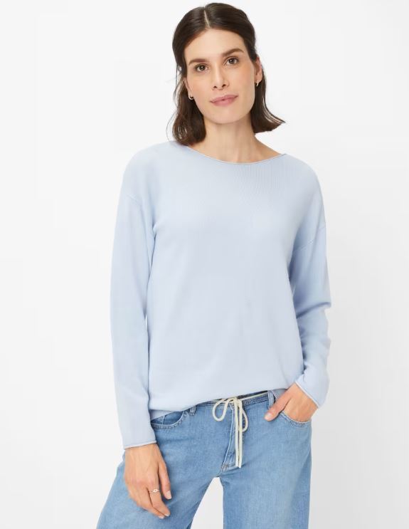 Licht blauwe katoenen trui met boothals Brax