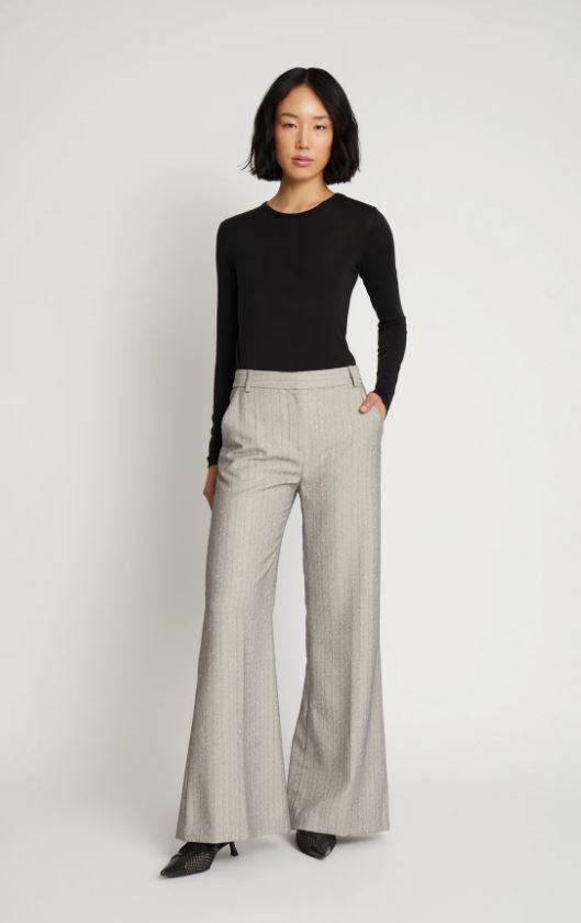 Pantalon large gris à rayures avec pierres argentées Eileen Munte