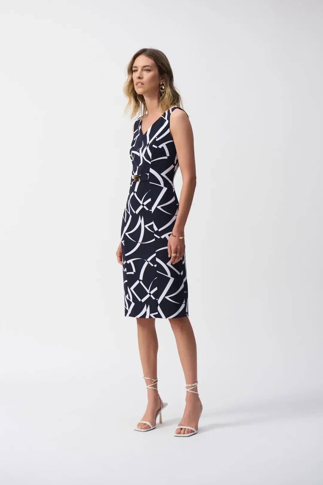 Blauw kleed met print en riem detail Joseph Ribkoff