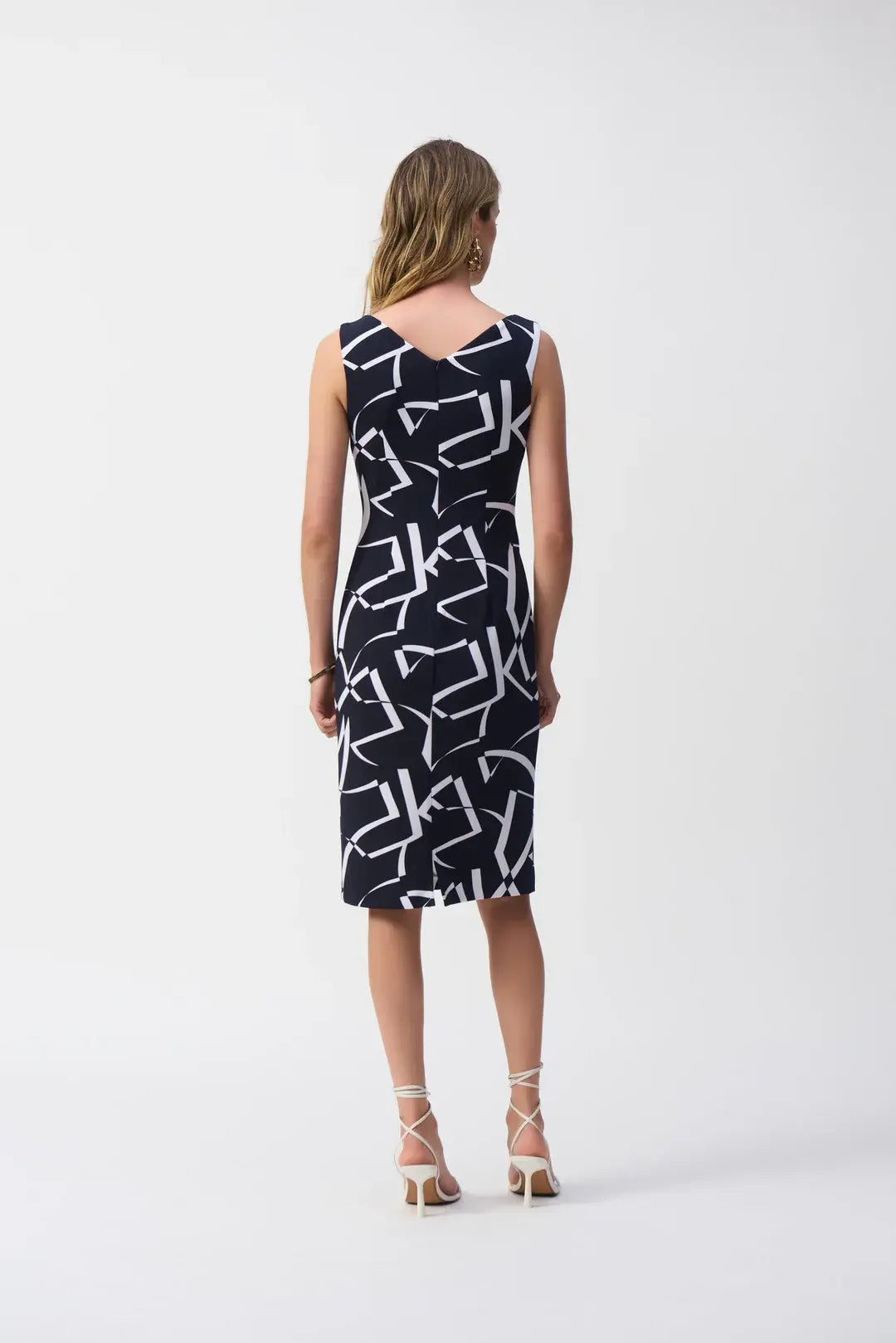 Blauw kleed met print en riem detail Joseph Ribkoff