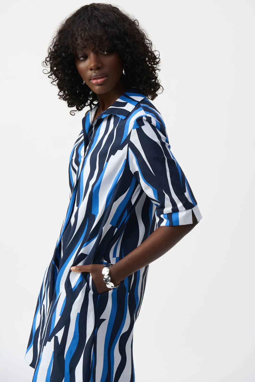 Robe bleue imprimée à col Joseph Ribkoff