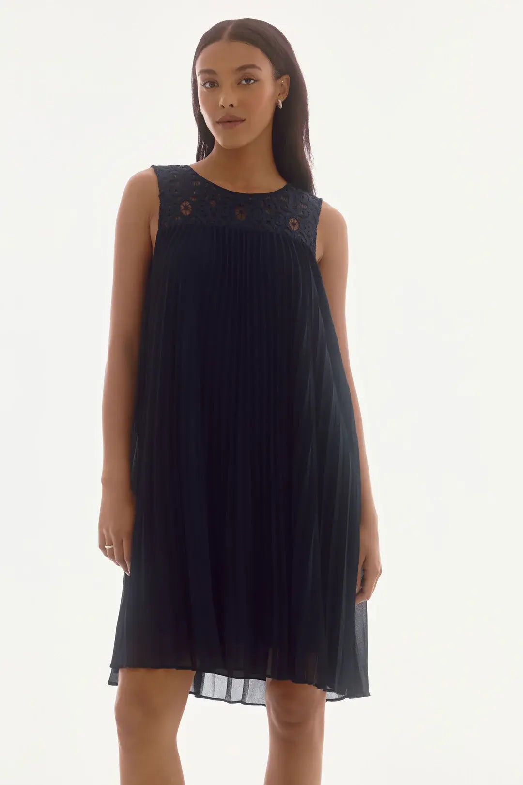 Robe plissée bleu foncé en dentelle Joseph Ribkoff