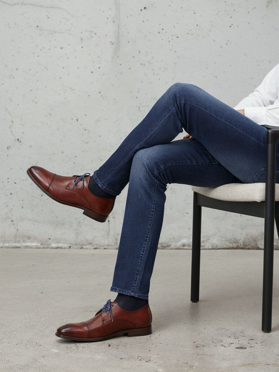 Cognac lederen lage geklede schoen Van Bommel