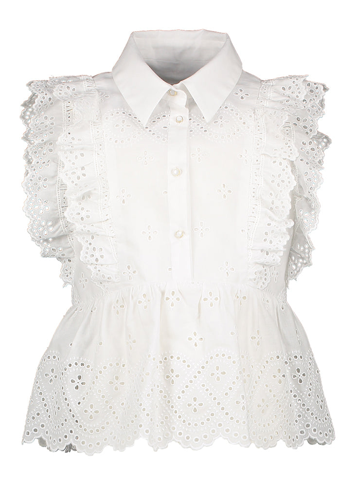Witte blouse in broderie en franjes Communie Linea Raffaelli
