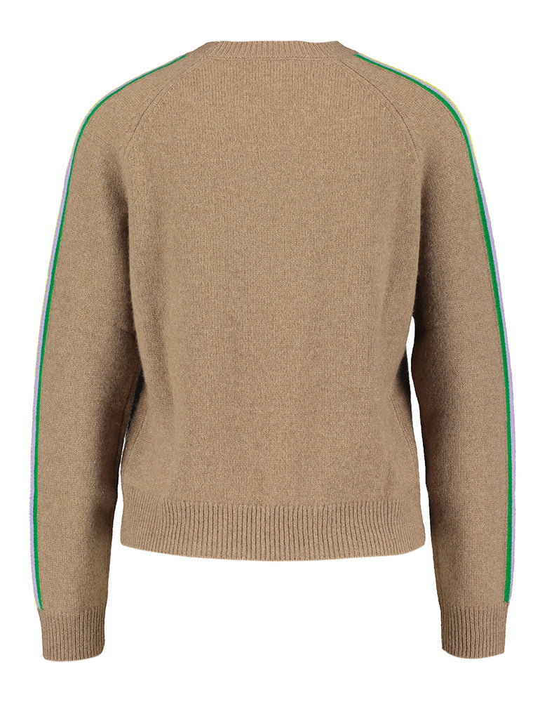 Pull taupe en cachemire à motifs arc-en-ciel de la marque Future