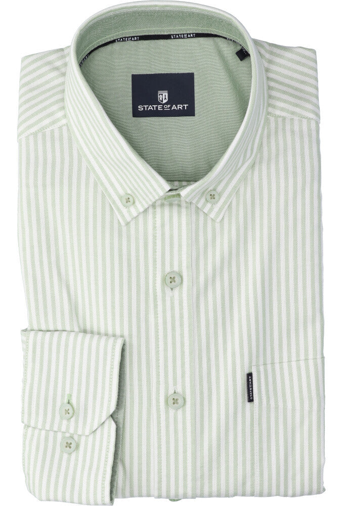 Chemise en coton blanc (coupe classique) à rayures vertes et manches longues State Of Art