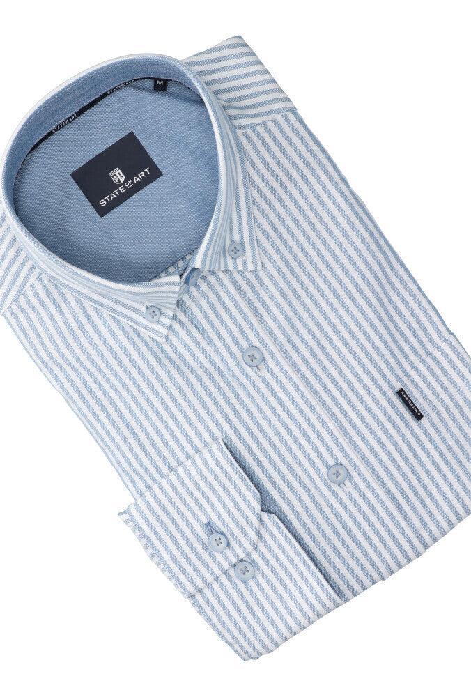 Chemise en coton blanc (coupe classique) à rayures blanches et manches longues State Of Art