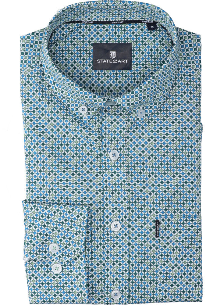 Chemise en coton vert (coupe classique) avec détails et manches longues State Of Art