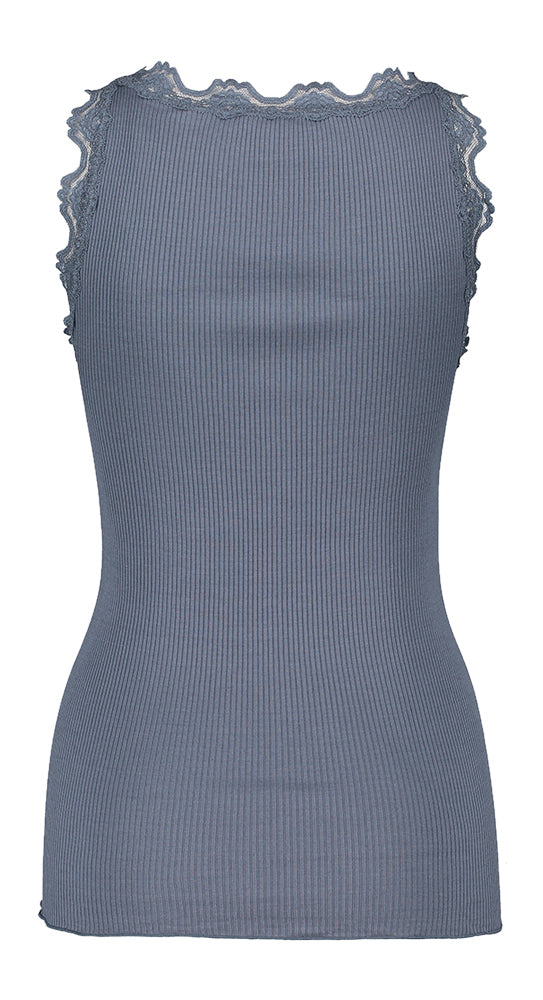 Haut bleu à dentelle Rosemonde