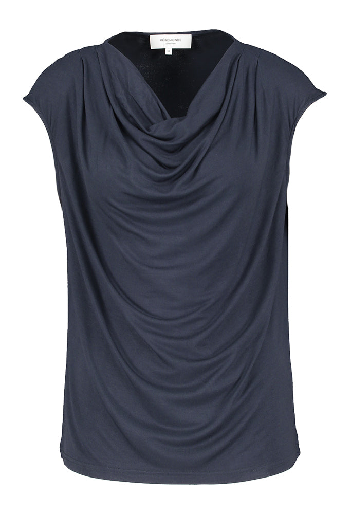T-shirt bleu foncé à col cascade Rosemunde