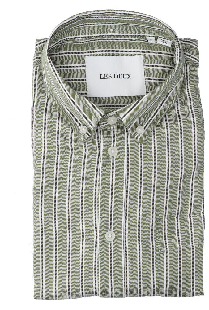 White/chive green katoenen hemd (regular fit) met strepen Les Deux