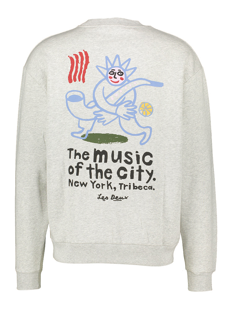 Pull gris clair à col rond et imprimé ludique au dos, Les Deux