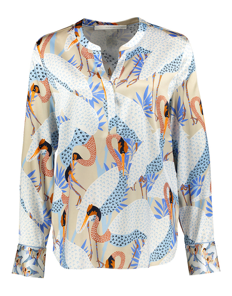 Blouse beige à imprimé oiseaux Herzen's