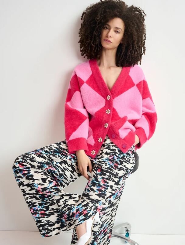 Roze geruite oversized cardigan met drukknopen How Essentiel