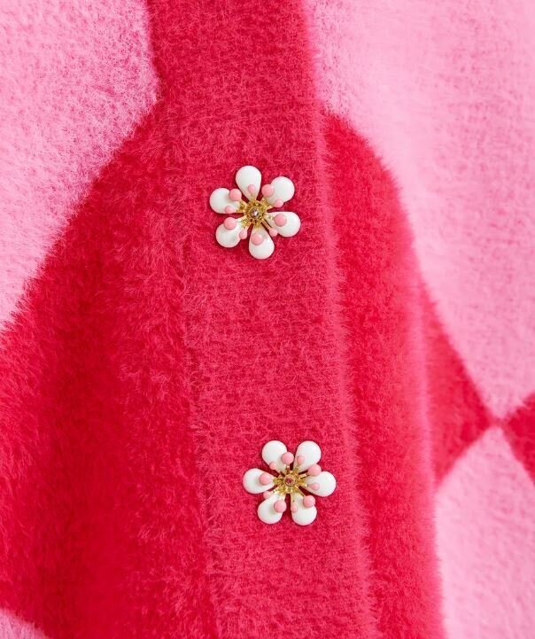 Gilet oversize rose à carreaux avec boutons-pression How Essentiel