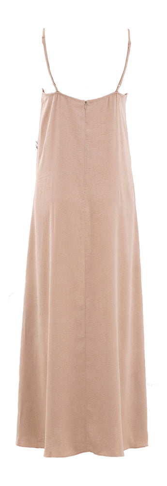 Robe longue taupe en satin avec bordure en dentelle noire Ayda Baum Und Pferdgarten